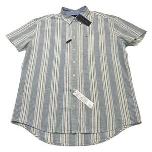 Tommy Hilfiger Mens Short Sleeve Striped Linen Cotton Button Down‎ Shirt XXL
